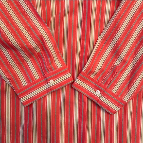 Liz Claiborne Striped Blouse Womens Size 20W Red Orange Tan Button Up Non Iron - Picture 5 of 7
